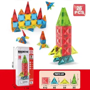 Mini Magnetic Tiles Travel Set with Metal Storage Box, Portable Stem Building Blocks for Kids Ages 3-8, 2D 3D Puzzle Toys for Airplane & Car Play