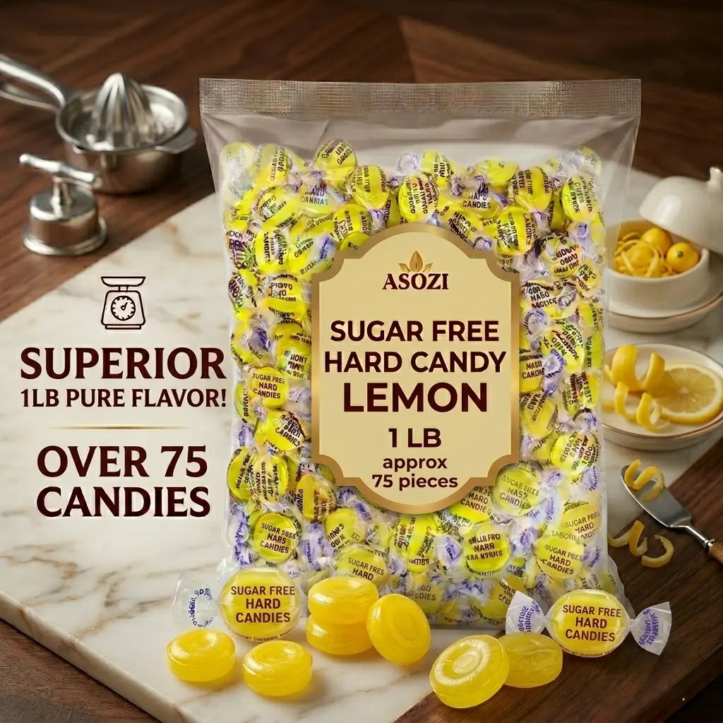 Sugar Free Lemon Hard Candy- 1lb Bulk Individually Wrapped Sugarless Citrus Candies Drops Keto And Diabetic Friendly, for Parties & Holidays (Lemon)