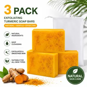 3PCS Lemon Turmeric KojicAcid Soap, Natural Organic Turmeric Face and Body Wash Soap Bar, Firm Pores, Even Out Skin Tone,Lemon Turmeric Glowing Skin Care Soap, Deep Clean, with Soap Saver Bags