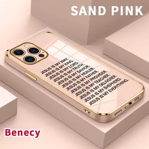 Electroplating Phone Case for iPhone 15 Pro Max 16 14 Plus 13 12 11 X XS Max XR Jesus My All Patterned Classic Square Design Non Slip TPU Soft Shell