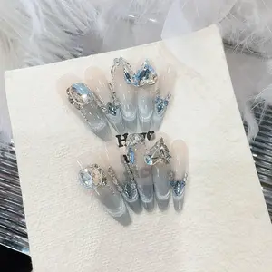 Nail Apparel Hand Made Long Ballet Press on Nails Luxury UV Finish 10 Pcs Set with Various Sizes Medium Pack of 10 Featuring Rhinestone Pearls Reusable Non Toxic Odorless Acrylic False Nails for Professional & Personal Use