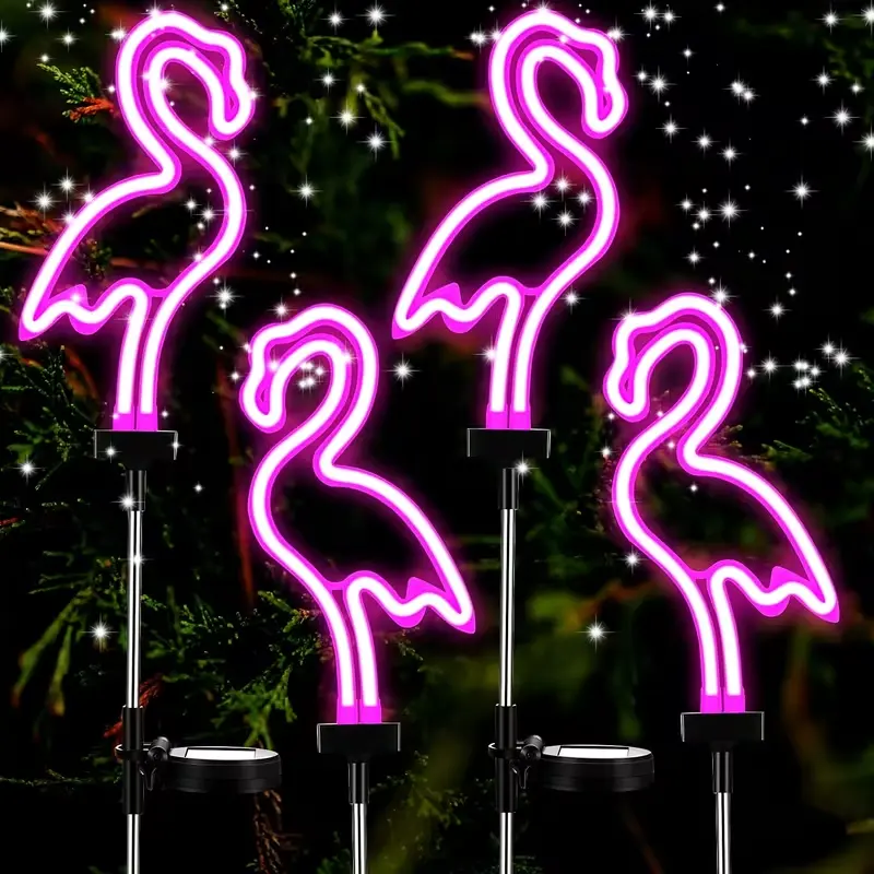 Solar Neon Flamingo Outdoor Light 1/ 2 Solar Neon Flamingo Summer Camping Light Halloween Decor Flamingo Stake Light Home Decor Suitable for Gardens Courtyards Villas Ponds Path Patio Mother'S Day Gift Birthday & Holiday Gift for Grandma Wife IP66
