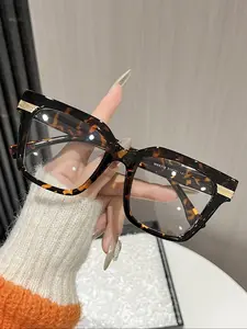 Women's Tortoiseshell Square Frame Glasses, Fashionable New Style Decorative Flat Lenses, Stylish Eyewear for Women, Stylish Square Frames