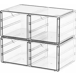 2 Pack  Storage Drawers With 4 Drawers,Stackable Desk Organizers and Makeup Organizer,Large Clear Office Supplies Organizer for Pen,,Art Craft,Stationery Organizer for Countertop