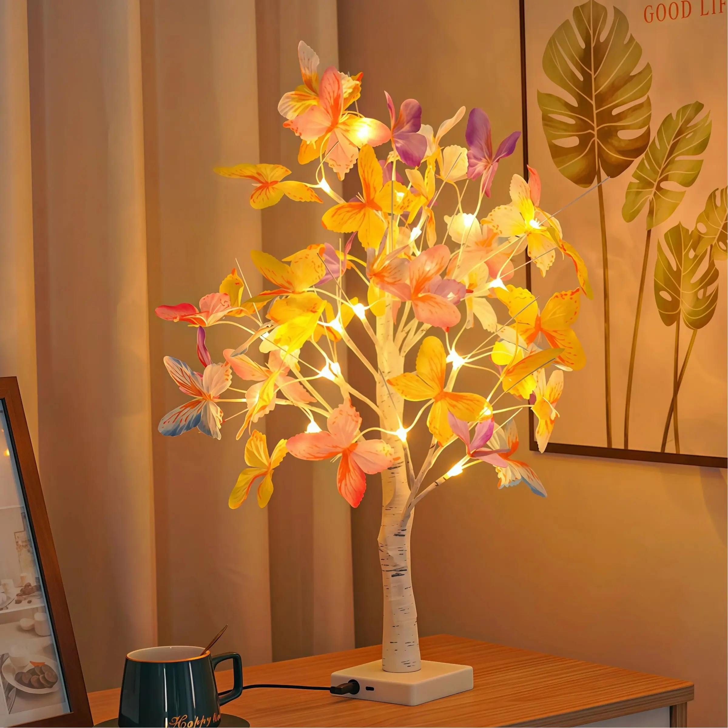 24led Butterfly Tree Light, Romantic Warm Fairy Lamp, Butterfly Led Lights, Atmosphere Light, Decorative Light Decor, Constantly Lit, USB or Battery Powered, Ideal for Home Decor, Holidays, Weddings