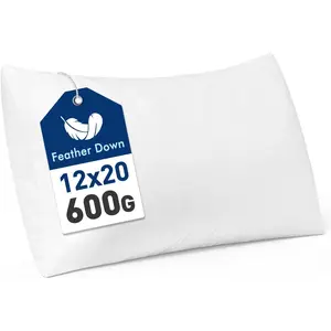 Premium Feather and Down 12x20 Soft Fluffy Throw Pillow Insert Double-Layer Cotton Fabric for Sofa Bed Couch Prevents Feather Leakage