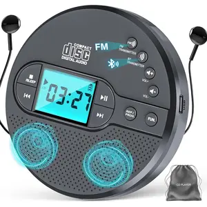 2000mAh Portable CD Player with Bluetooth Rechargeable Discman CD Player with FM Transmitter,Headphones,LCD Screen,AUX,Built-in Speaker,USB,Anti-Skip Protection Portable CD Player for Car