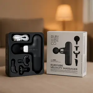 [RUBY VIBE CO] Velocity Massager PM-18 Handheld Wellness Vibration Device with 4 Attachments USB-C Rechargeable 4-Speed Settings for Comfort Relaxation