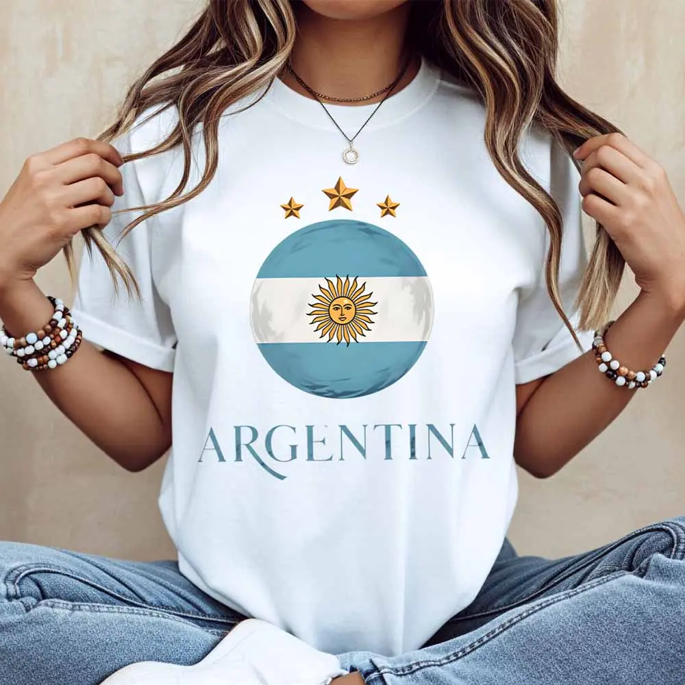Women's Cotton Argentina Flag Sun And Stars Graphic T-Shirt - Casual Short-Sleeve Round Neck Loose Fit Tee, All-Seasons Trendy Casual Tee Shirts, Fitted