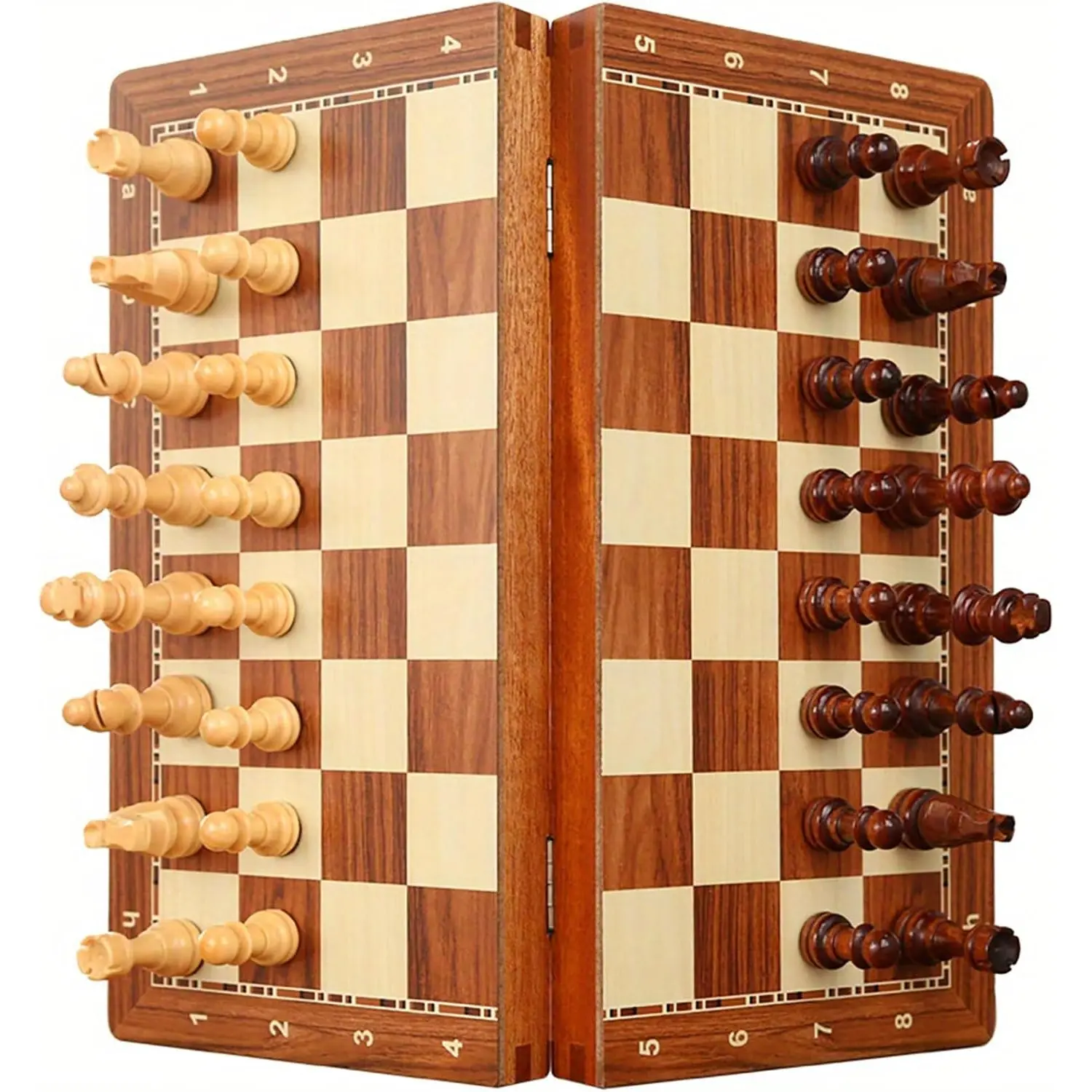 15-Inch Deluxe Folding International Chess Game Board Set - Foldable Tournament Chessboard with Storage Box, 2 Extra Queens, Travel Chess Set for Adults, Screen-Free Activity, New Hobby, Fun with Friends