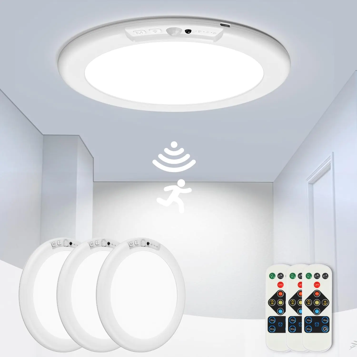 Rechargeable 3-in-1 Motion Sensor Indoor Light with Remote - Magnetic Wireless Adjustable LED Lighting, Automatic Battery-Rechargeable for Closet, Stairs, Porch, Adjustable Ceiling Lighting