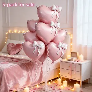 5Pcs 22 Inch Pink Foil Heart Shaped Balloons, Romantic Background Decor & Influencer Photo Props. Perfect for Wedding, Birthday, Engagement, Proposal Surprise Night, She Said Yes, Will You Marry Me and Will You Be My Girlfriend Party Decoration.