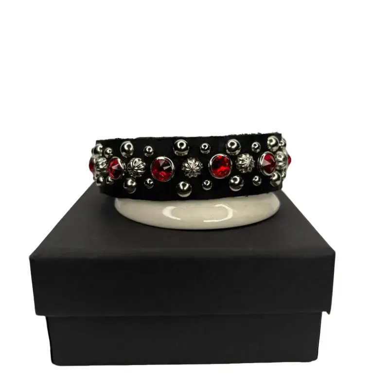 Artisan Studded Cuff Bracelet - Handcrafted with Red Austrian Stones, 7-8 inches Wrist, Brilliant Sparkle, Daily Non-Natural Jewelry - CraftsByArnol