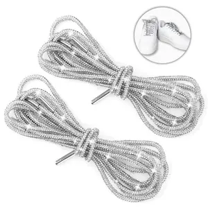 2PCS Rhinestone Glitter Shoe Laces, 47in Shiny Rope Strings Hoodie String Replacement Drawstring Cords for Shoes Trunks Bags DIY Decor Accessories No-Tie Shoelace Anchors Set Footwear Bedroom SpringStatements