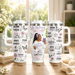 GuLuBoo Black Woman Inspirational Quote Vacuum Flasks 40oz Stainless Steel Insulated Tumbler, Leak-proof Travel Mug with Straw, Portable Water Bottle for Coffee, Gym & Office, Creative Drinkware Cup Ideal Holiday Gift
