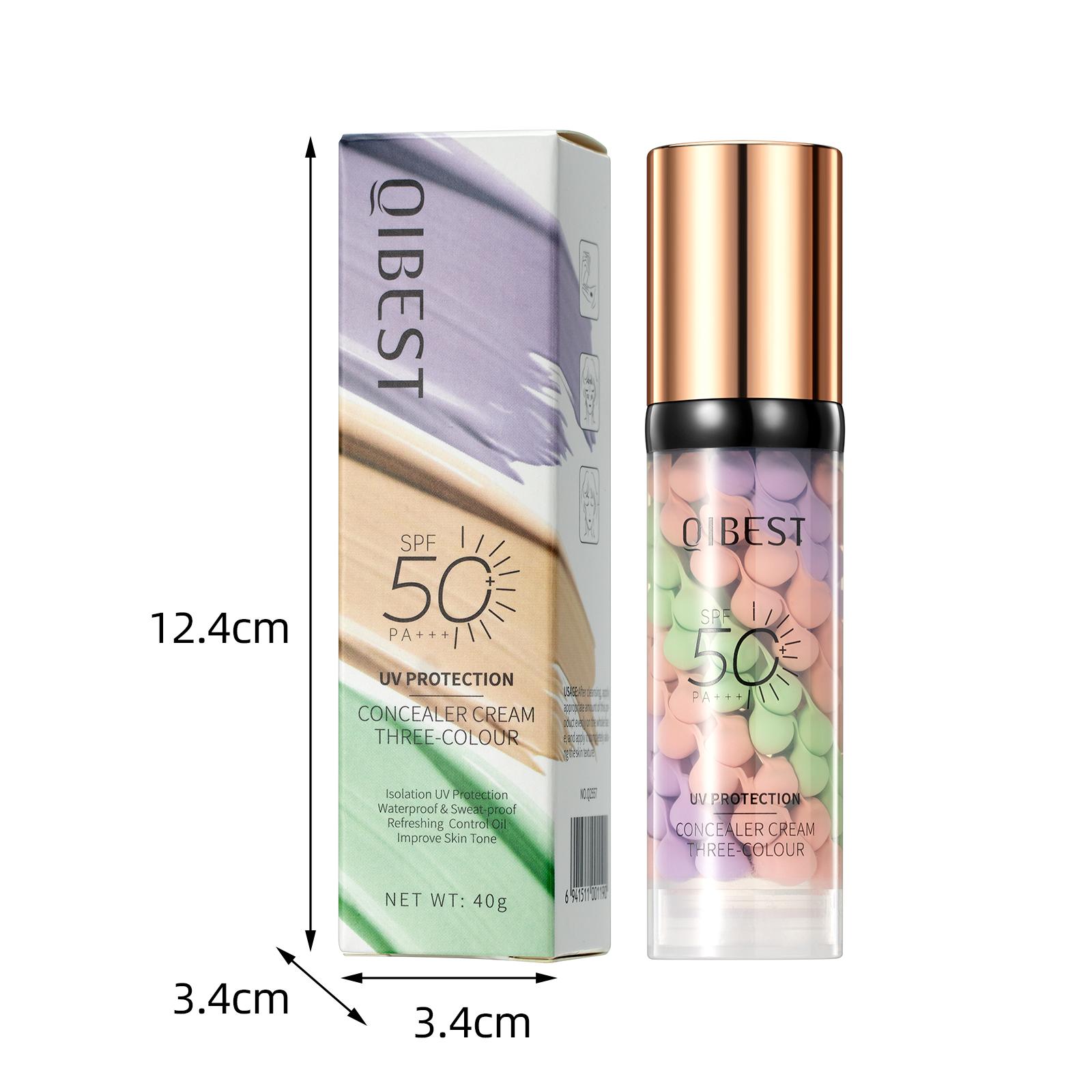 Three-Color Protective Isolation Cream with SPF 50 Coverage, Brightening & Oil-Control Moisturizer for Color Correction, Waterproof & Sweatproof Makeup Base