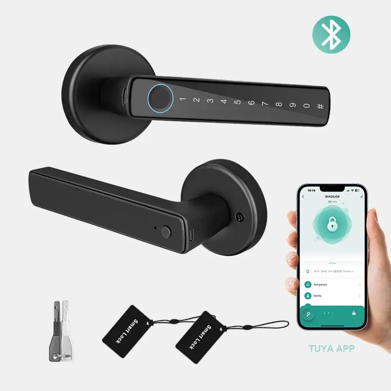 Biometric Fingerprint Automatic Smart Door Knob Lock, 4-IN-1 Model with 0.3s Recognition Time, 2-3/8 in Back Panel, App Control, Password, Mechanical Keys, USB Charging, Easy Home Installation | Smart Home Gadgets