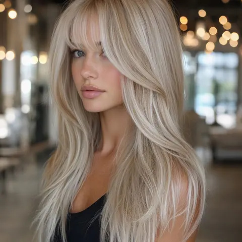 24-Inch Mixed Color Long Straight Hair Wig with Bangs, Deep Highlights, Elegant for All Ages, Easy Maintenance, Perfect for Daily Wear and Parties, Synthetic Wigs, Synthetic Fiber Wig