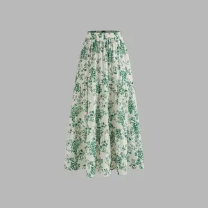 Cider [3 colors, size 0-26] High Rise Floral Ruffle Maxi Skirt