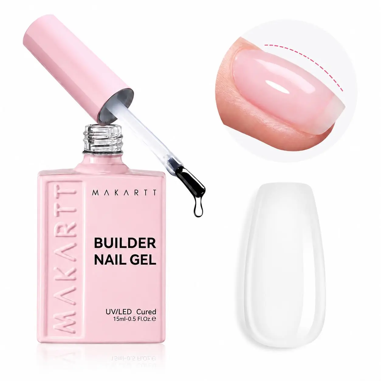 Makartt 8-in-1 Gel Builder: 15ml Clear Gel Builder for Nail Strengthen Rubber Base Rhinestone Glue and Nail Glue for Nail Tips - UV Light Cured Builder Nail Gel for Home User DIY Low Odor