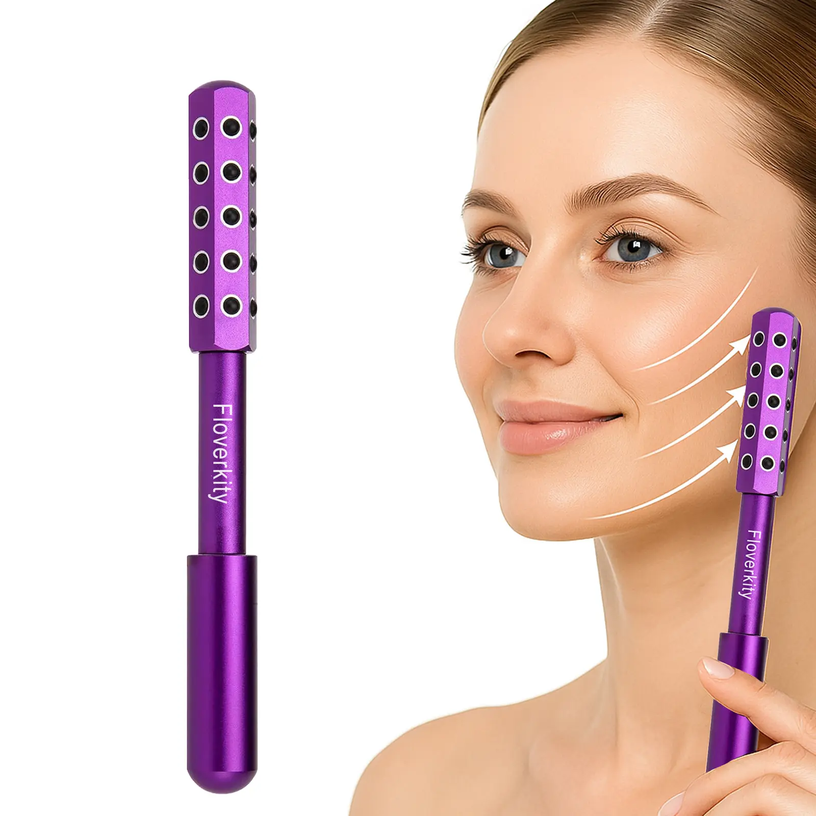 Gwode V-Lift Roller with 30 Germanium Stones, Anti-Aging Facial Care Instrument for Skin Tightening, De-Puffing & Contouring, Home Beauty Tool, Serum, 3In1 Face Tool