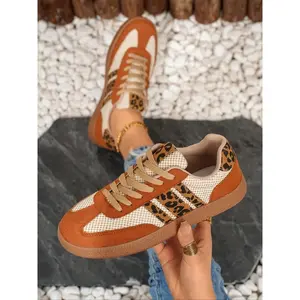Women's Leopard Print Flat Sneakers, Fashion Casual Shoes, Comfortable Trendy Design, Perfect Daily Wear, All Seasons