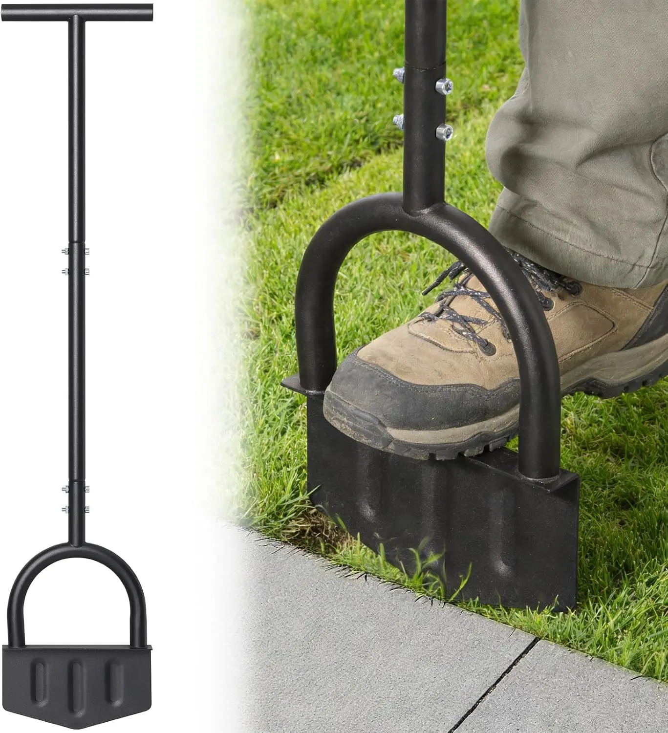 Edger Lawn Tool, 41.8” Manual Lawn Edger Tool with Ergonomic T-Grip & Wide Footplate, Metal Half Moon Grass Edgers for Garden Yard Landscaping Maintenance REILEIHODE, Comfortable Operation