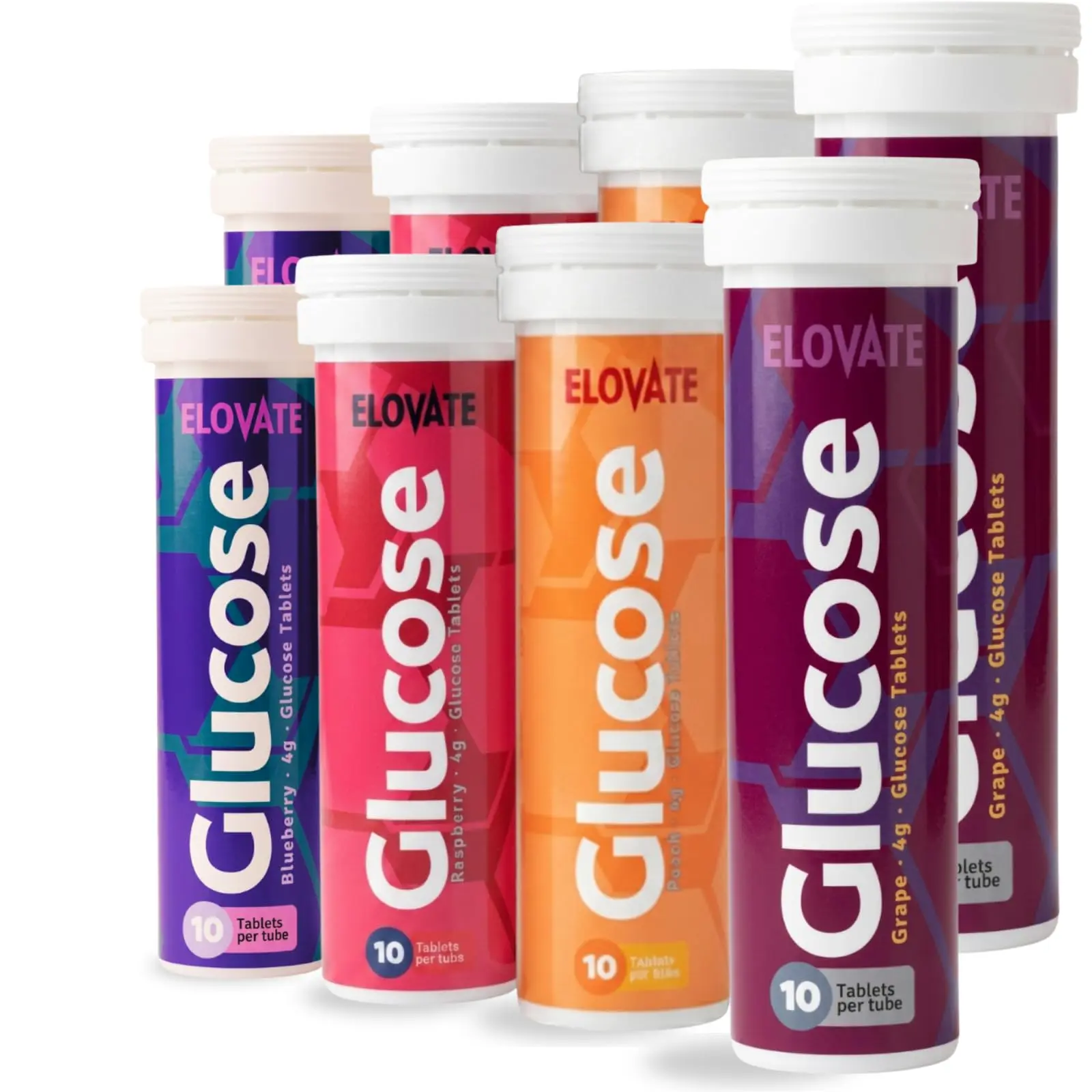 ELOVATE Fast Acting Glucose Tablets – 4g Each, Raspberry and Peach Flavor – Gluten Free, Fat Free, 8 Tubes (80 Count) – Quick Dissolving Energy Supplement