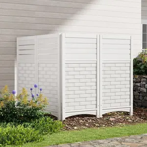 KINYING Air Conditioner Fence Privacy Screen,4 Panels Pool Equipment Trash Can Enclosure Screen for Outdoor,Resin Fence Panels Kit,45" (H) x 22" (W) Per Panel, White