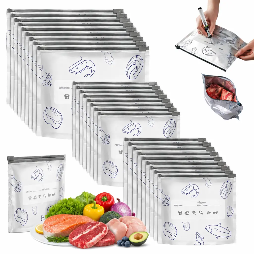 30pcs New Upgraded Extra Large Reusable Aluminum Foil Storage Bags - Thickened Stand-Up Zipper Food Containers, Washable, Leakproof, Airtight, Meal Prep Containers for Kitchen Meat Bulk Storage, Reuse