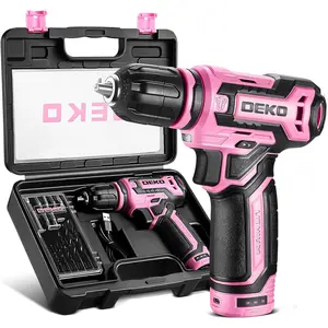 :12V Set with Pink 800RPM Drills with Tool Set Gift Box, Pink Set for Women
