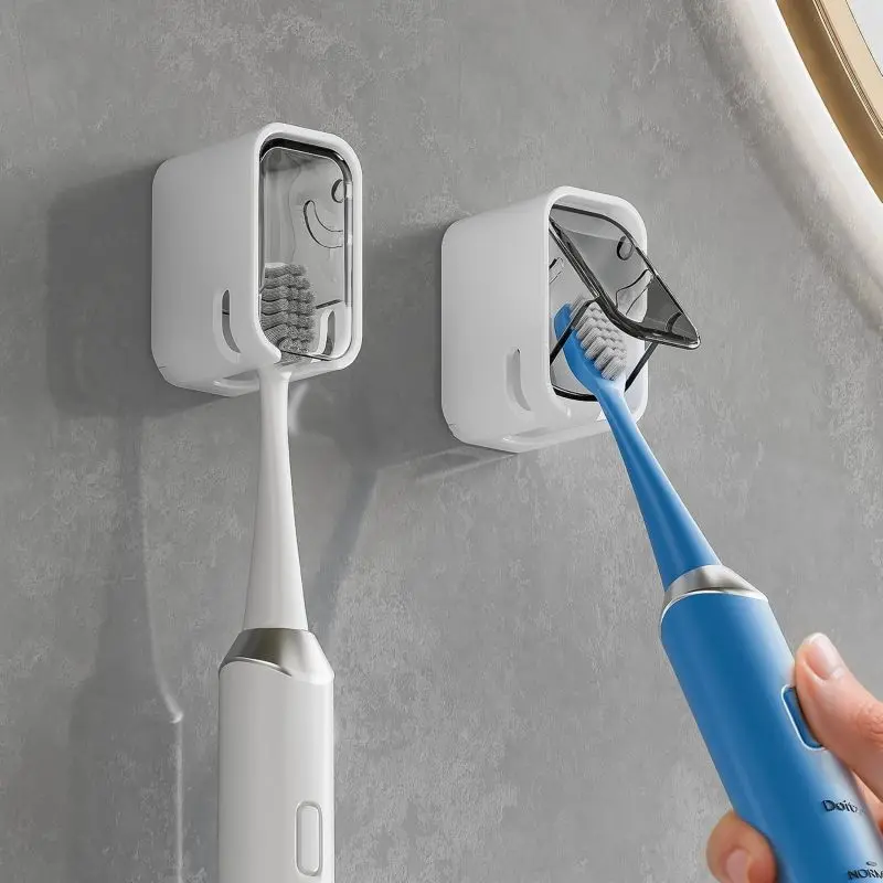 Plastic Minimalist Toothbrush Holder with Cover - 1-Pack Single-Slot, Space-Saving, Portable, Waterproof, Dustproof, No Drilling Required Home Bathroom Organizer for Travel & Daily Use