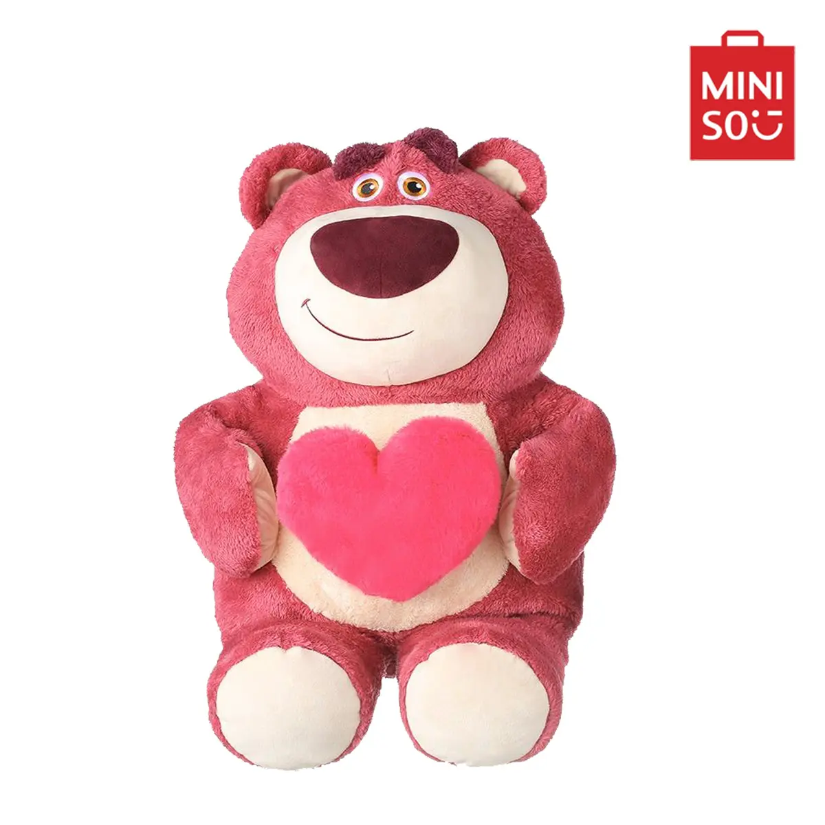 MINISO Disney Pixar Strawberry Bear Plush Doll - Large Pullable Kawaii Stuffed Animal, Strawberry Crush Stuffed Collectible, Soft Cuddly Cute Gift for Collectors, Back To School