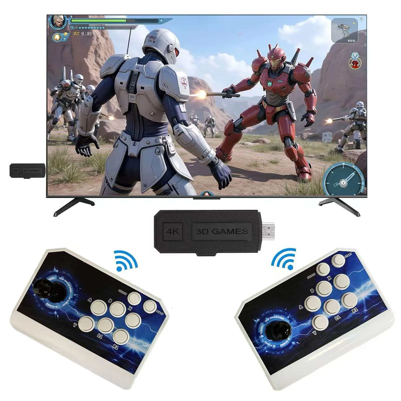 Pandora Box 3D Video Game Stick, 39800 Games 1-in-1 Wireless Gaming Console with Double Wireless Joysticks, Plug-and-Play Arcade Console Compatible with PC, Projector, TV, Video Game Console