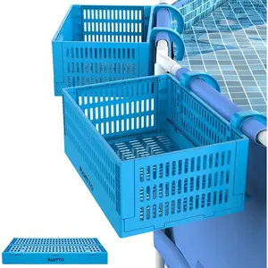 XL Poolside Storage Basket 2pcs, Foldable Above Ground Pool Storage Basket for Pool Toys, Towels, Beverages, Poolside Organizer, Pool Accessories for Above Ground Swimming Pool, Blue
