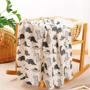 Dinosaur Print Baby Muslin Swaddle Blanket, Soft Comfortable Breathable Baby Wrap Blanket, Newborn Baby Bedding, Baby Essentials, Bed Linens