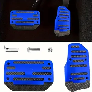 3pcs Pedal High-Quality Non-Slip Car Pads - Blue Aluminum Alloy with Carbon Fiber Texture, Fit for SUVs & ATVs, Includes Gas & Brake Anti Slip Pedal Covers with Mounting Hardware, Car Accessories