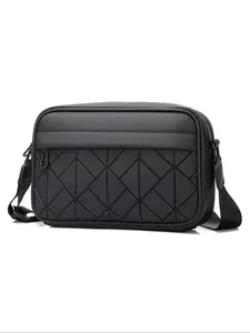 Men's Geometric Pattern Crossbody Bag, Multifunctional PU Leather Travel Bag, Casual Daily Use Work School Accessory, Fashion Single Shoulder Bag