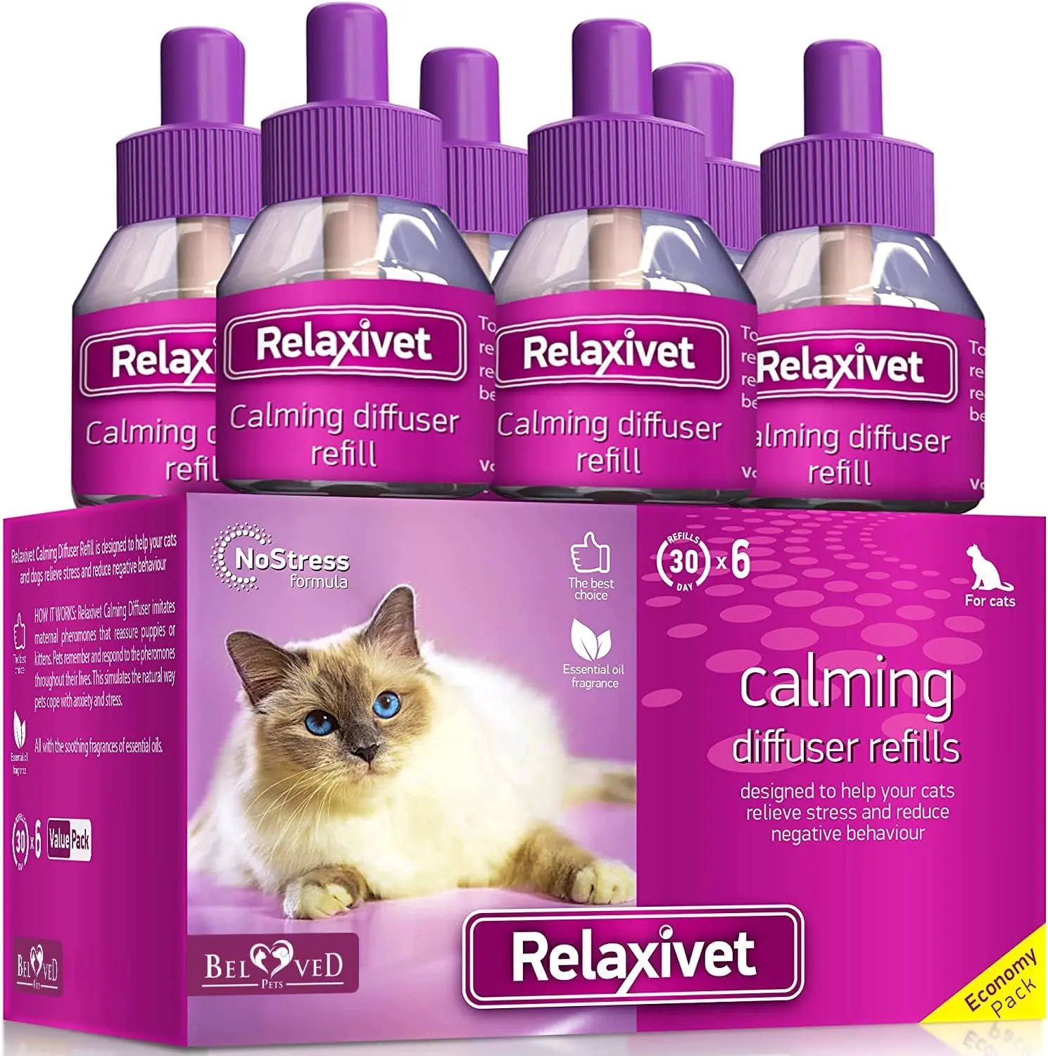 Beloved Pets Cat Diffuser Refill - 24/7 Hands-Free Stress Relief, Pee Issue Solution, Promotes Peace & Relaxation
