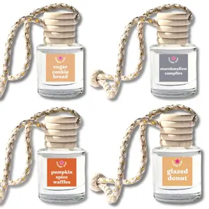 Fall Car Freshener 4 Pack - Scented Car Air Freshener for Autumn and Fall Season - Phthalate-Free Fine Fragrance Oil - Pumpkin Spice Waffles, Marshmallow Campfire, Glazed Donut, Sugar Cookie Bread Scents - 10 mL