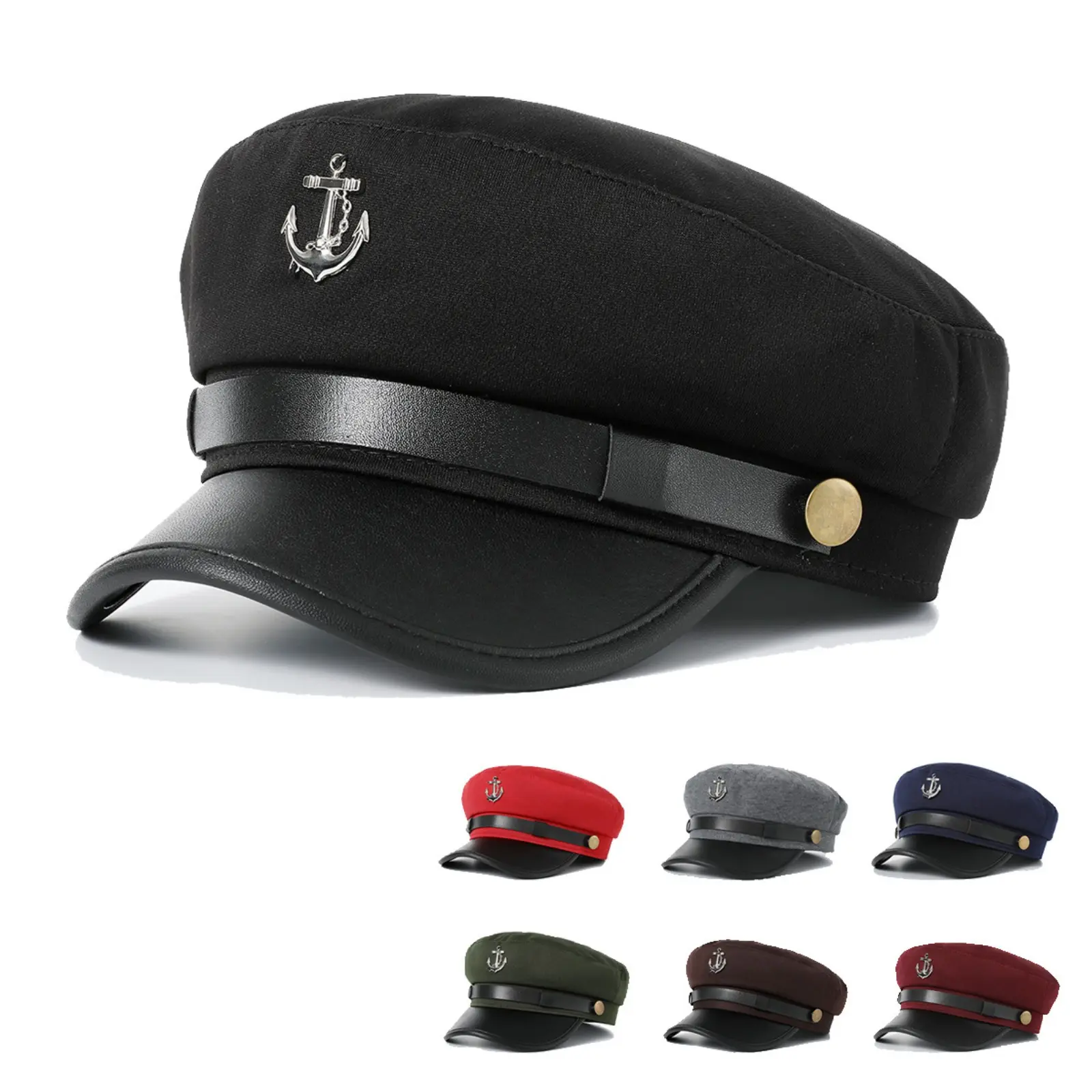 British-Style Cotton Sailor Hat with Anchor Detail, Basic Casual Navy Captain Style Fashion Accessory, Casual Wear, British Sailor, Anchor-Decorated, All-Match