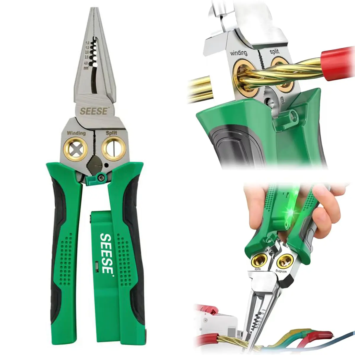 8-in-1 Wire Stripper for Electrician: Needle Nose Pliers with Voltage Tester & Dual Alarms - Electrical Pliers for Cutting Wires, Pulling Wires and Crimp Wires