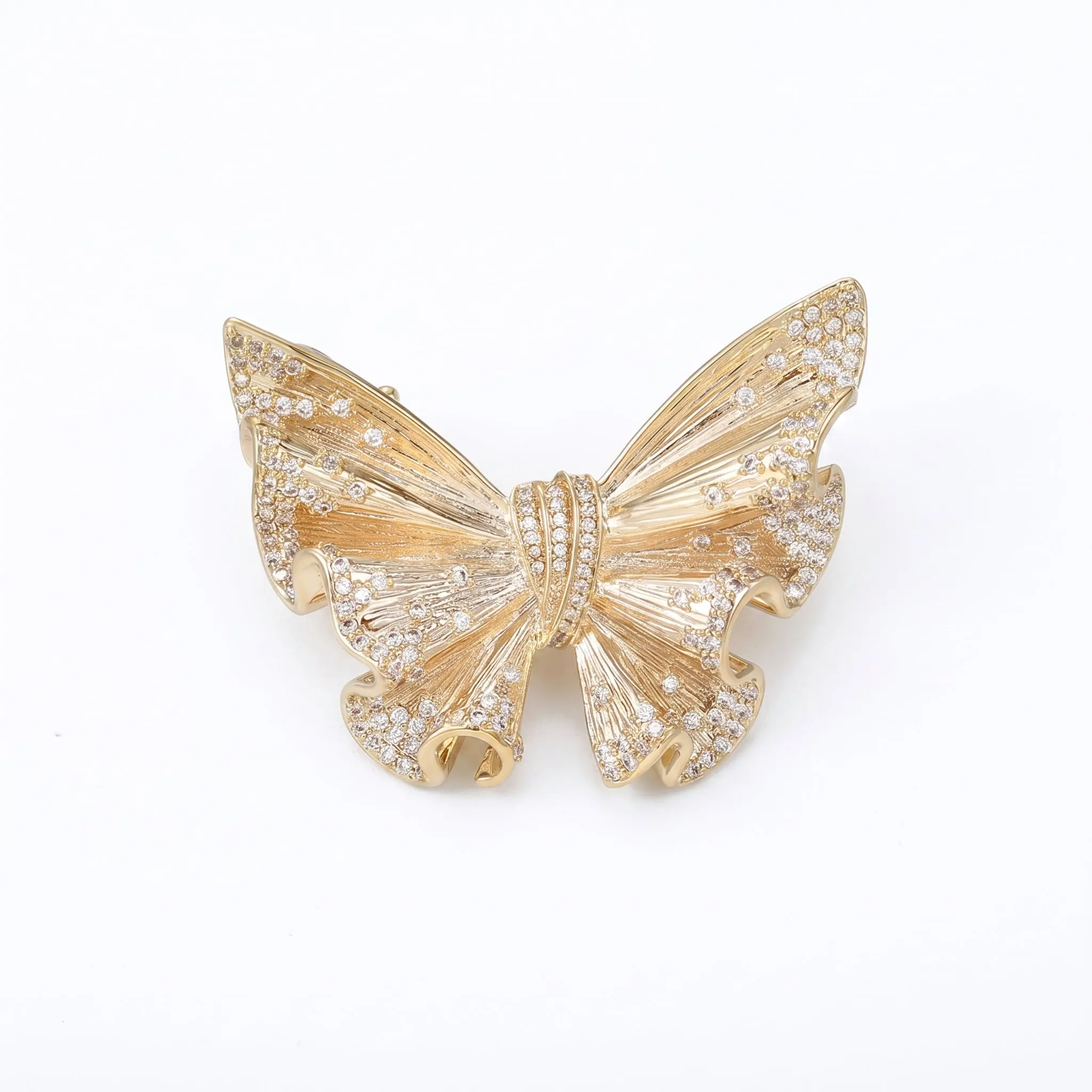 Gold Bow Brooch with Full Pave CZ — Statement Lapel Pin & Pendant Necklace for Women