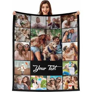 Personalized Photo Blanket for Family, Customized Bed Blanket with 10 Pictures for Mom Dad Custom Photos Throw Blanket for Best Friends, Personalized Gifts for Couple Girlfriend Boyfriend