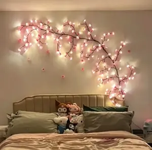 96LED Cherry Blossom LED Tree Branch String Lights, Wall-Mounted Twig Garland with Remote & 8 Lighting Modes, Indoor Home Improvement Decor for Door, Window