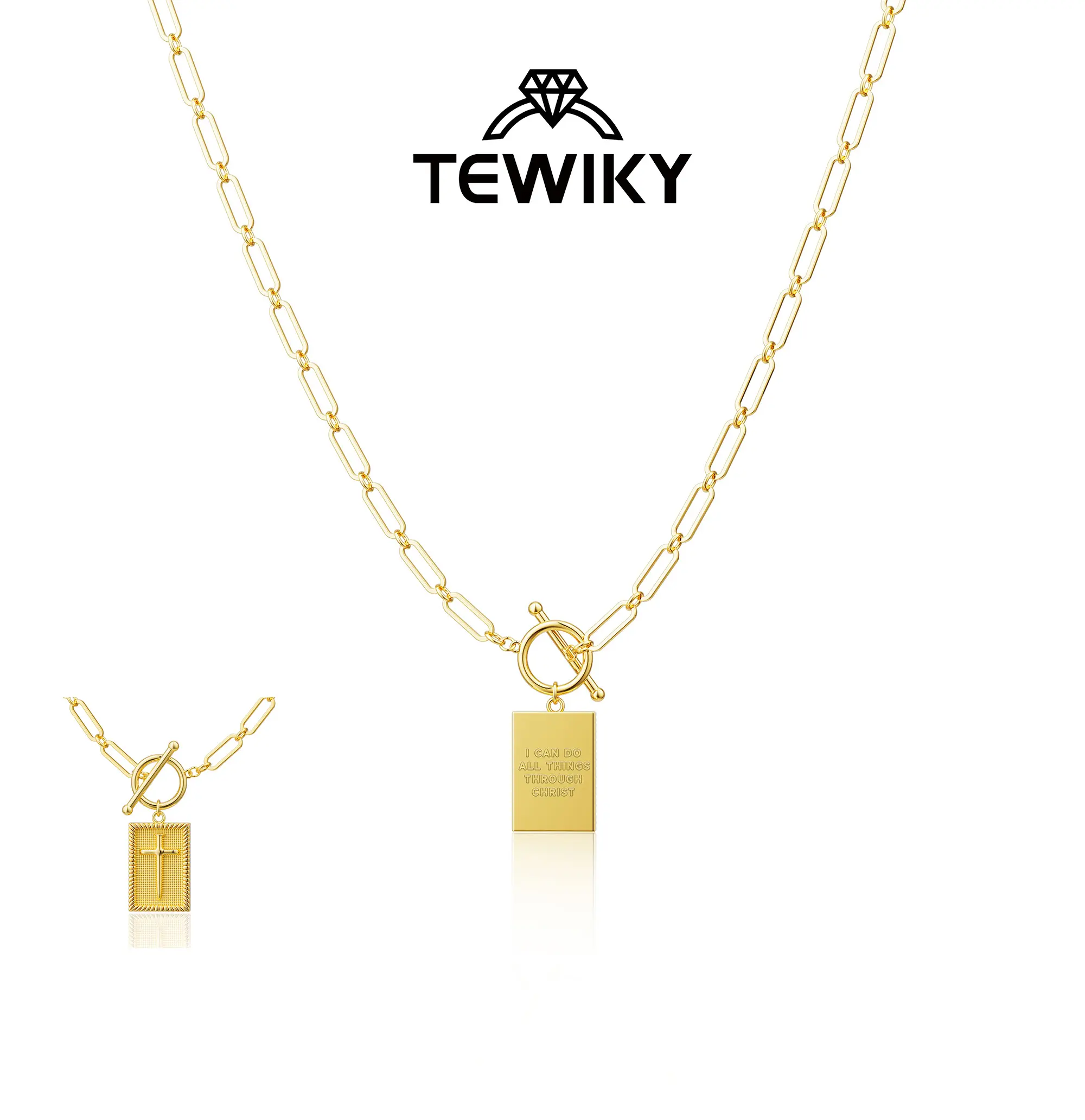 Tewiky Charm Cross Choker Necklace for Women - Thick Chunky Paperclip-Cuban Link Chain with Jesus' Blessing Message, Hip Hop Fashion Jewelry Trendy Gifts