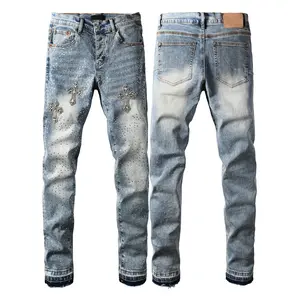 Jeans brand Jeans Men's Jeans Casual Comfort Holes Fashionable Straight Skinny Slim Fit Jeans, Ripped Stretch Jeans Denim Pants