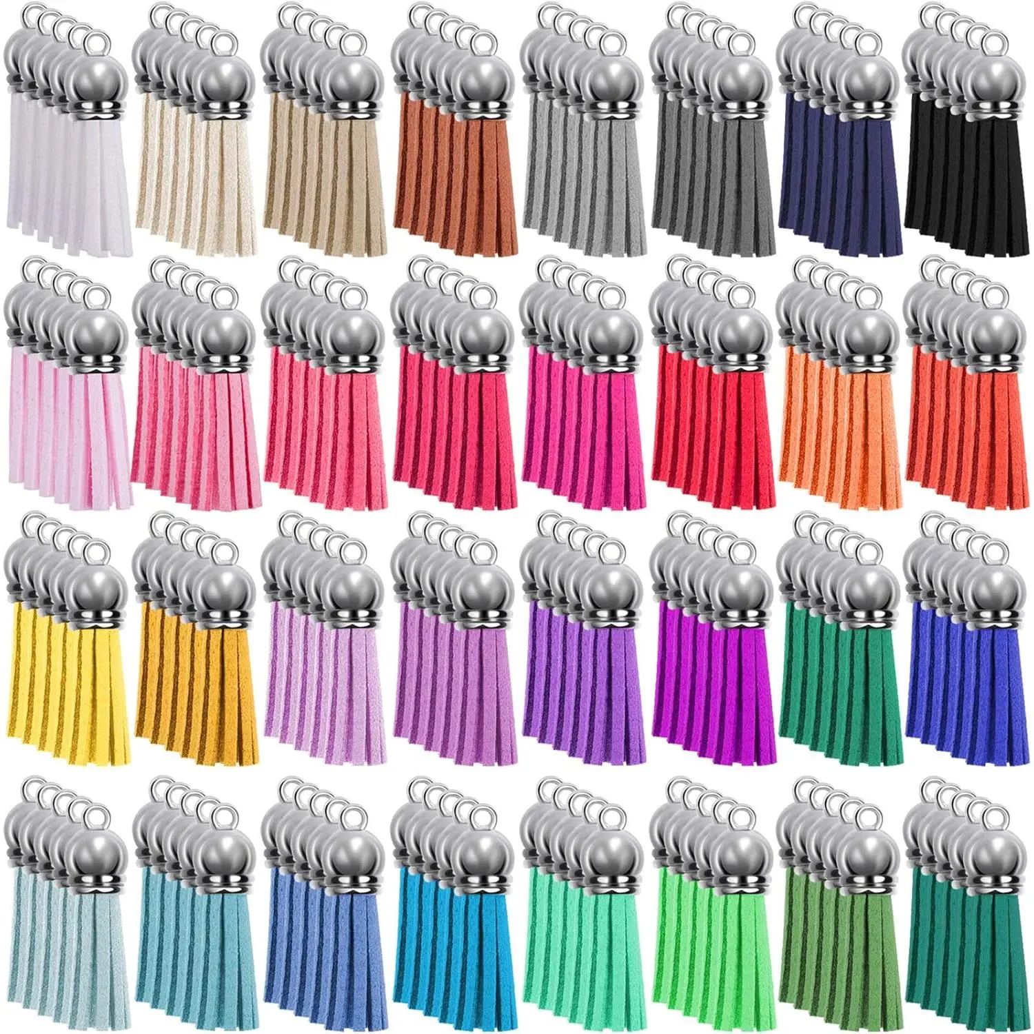 Keychain Kit, 160 Piece Colorful Suede Leather Tassels with Ring Caps in 32 Colors for DIY Keychains, Jewelry Making & Bracelets