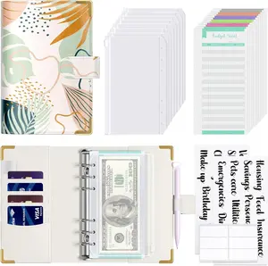 Budget Binder with Zipper Envelopes, A6 Money Saving Binder Cash Envelopes for Budgeting, PU Leather Planner Money Organizer for Cash Bills, Cute Boho System Wallet for Women, Tropical Leaves