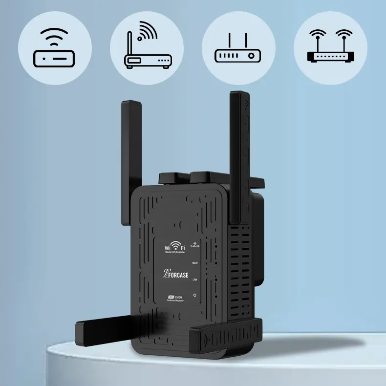 WiFi Extender Booster 1200Mbps WiFi Booster Range Extender Dual Band 5GHz/ 2.4GHz Wireless Signal Booster WiFi Amplifier Wi-Fi Extension Internet Booster with 6 Antennas for Home Office Black